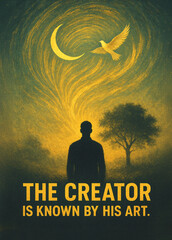 Sufi-Inspired Poster Asking: The Creator Is Known by His Art—Whose Artistry Shapes This Grand Design?