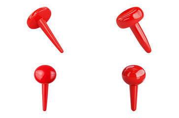Red plastic thumbtack push pin shiny photorealistic
