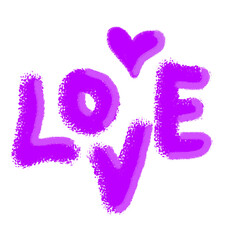 Digital Brush Style Love Text with Heart Symbol on Black Background