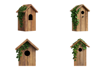 Rustic birdhouse with climbing vines charming garden decoration natureinspired design