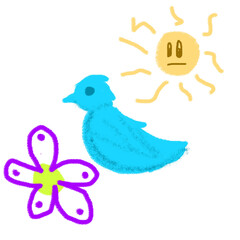 Artistic Whimsical Colorful Bird Sun Flower Illustration on Black Background