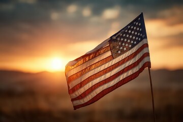 Vibrant sunrise illuminating the American flag symbolizing freedom during the Independence Day celebration in the United States