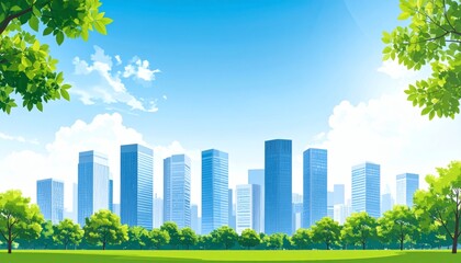 Obraz premium Cityscape with Green Park & Blue Sky Vector Art