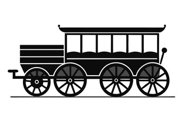 Black Antique Passenger Train Car Illustration With Ornate Design And Large Wheels