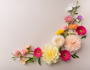 Spring Floral Arrangement on Light Background with Yellow and Pink Flowers