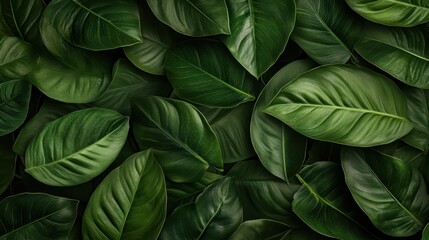 Fototapeta premium This image showcases a rich array of green leaves packed closely together, emphasizing the beauty of nature's textures and the vitality of plant life in a harmonious way.