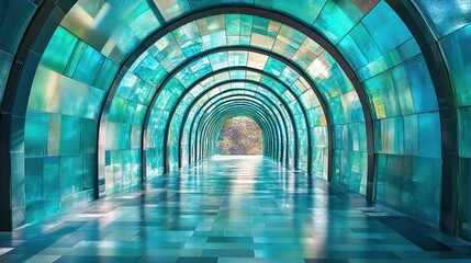 Glass bridge tunnel, captured in a modern architectural style with clear panels and a long perspective.