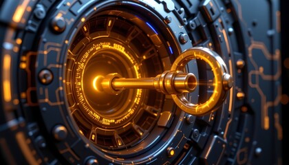3d render of a glowing golden key unlocking a futuristic digital vault, dramatic lighting, professional photography, ultra sharp, 8k, no text, no logo