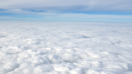 High nature view large white clouds on soft sky background