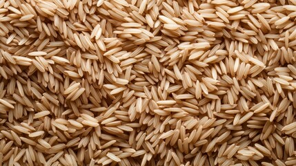 A detailed close-up shot of rustic brown rice grains, showcasing their natural texture and earthy tones, representing healthy eating and wholesome living in a beautifully organic setting.