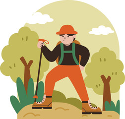 Man Hiking on Mountain Vector Illustration