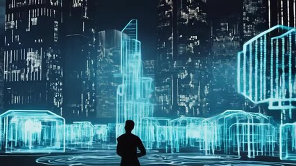 Abstract background with running man on digital data background, suitable for presentations about technology and sports.
- Powered by Adobe