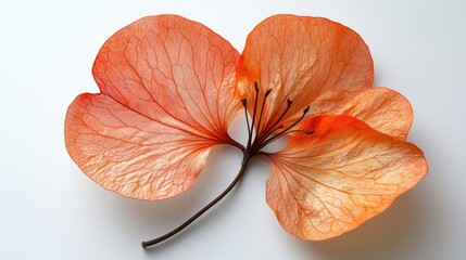 Delicate Orange Flower Blossom with Veins on White Paper Background A Beautiful Botanical Studio Shot
