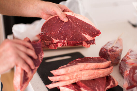 preparing a bulk purchase of red meat for freezing