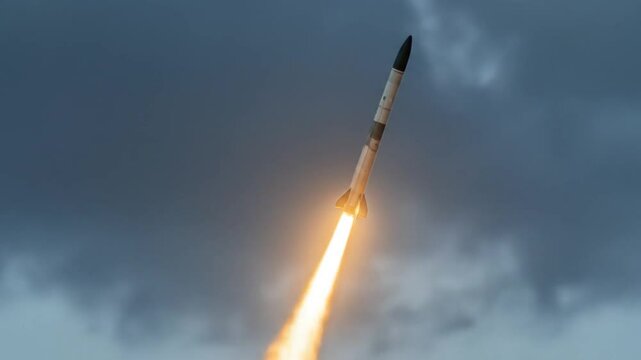 Rocket launch in cloudy sky