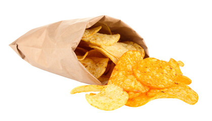 Crispy Potato Chips Spilling from Brown Paper Bag: A Snack Lover's Delight