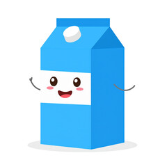 Obraz premium against a black backdrop, a blue carton with a white label is presented. the carton features a cheerful facial expression on the label, complete with blush marks on its cheeks