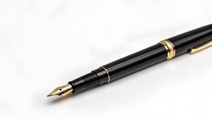 Naklejka premium fountain pen on white background Black Pen on White Background – Clean Writing Layout with Text Space