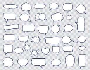 set of speech bubbles on transparent background. hand drawn line style