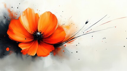 Artistic Orange Flower Watercolor Painting on White Blackground Minimalist Design Floral Illustration