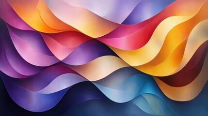 Abstract flowing rainbow waves forming multicolored ribbons creating a peaceful modern textured background with an artistic paper canvas appearance