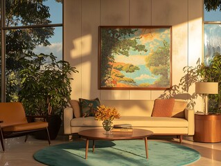 Modern Vintage Living Room with Colorful Painting