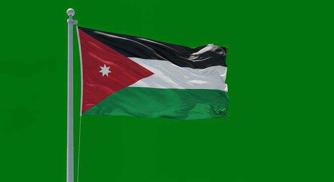 Jordanian Flag Waves Proudly Against Vibrant Green Background