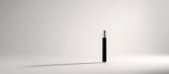Sleek black vape pen stands on a white surface, casting a dramatic long shadow, emphasizing its modern design and potential health implications