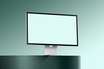 Fototapeta premium blank imac screen mockup,Modern Monitor Mockup, Realistic Template with UI Interface on Wide Screen for Web Presentation, Application Design Display, or Digital Product Promotion