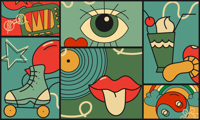 Multicolored collage in conceptual groovy style. Vector illustration