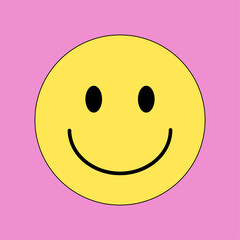 Pattern with a cheerful yellow smiley face on a bright pink background. Playful and retro-inspired digital design. Bold, flat color style with a nostalgic 90s vibe.
