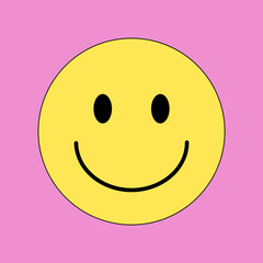 Pattern with a cheerful yellow smiley face on a bright pink background. Playful and retro-inspired digital design. Bold, flat color style with a nostalgic 90s vibe.