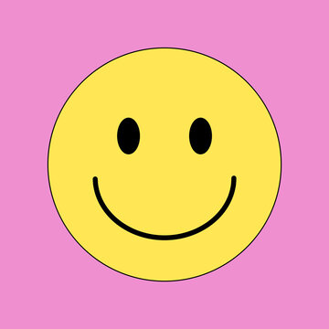 Pattern with a cheerful yellow smiley face on a bright pink background. Playful and retro-inspired digital design. Bold, flat color style with a nostalgic 90s vibe.