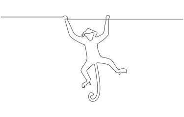 One continuous line drawing of Spider Monkey vector illustration, Elegant galada monkey illustration in continuous line drawing. Monkey single line art vector illustration. Editable vector