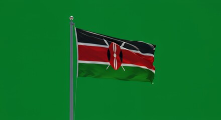 Kenya's vibrant flag billows proudly against a vivid green backdrop.