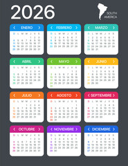 2026 Calendar - vector illustration - Spanish South Latin American Version