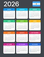 2026 Calendar - vector template graphic illustration - Argentinian version