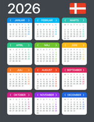 2026 Calendar - vector template graphic illustration - Danish version