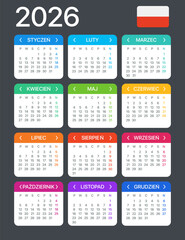 2026 Calendar - vector template graphic illustration - Poland version