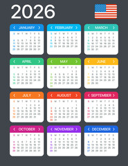 2026 Calendar - vector template graphic illustration - United States version
