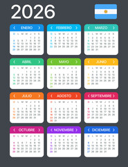 2026 Calendar - vector template graphic illustration - Argentinian version