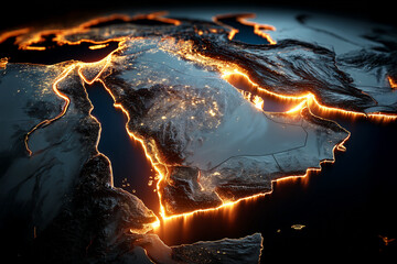 Obraz na płótnie Canvas Cracked Satellite Map of the Middle East