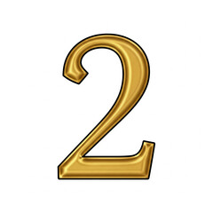 Drawing of a namber 2 gold isolated on a white background