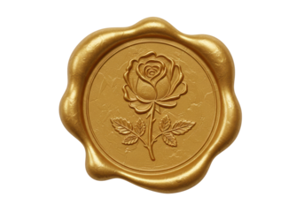 Isolated Golden Wax Seal with Rose Emblem