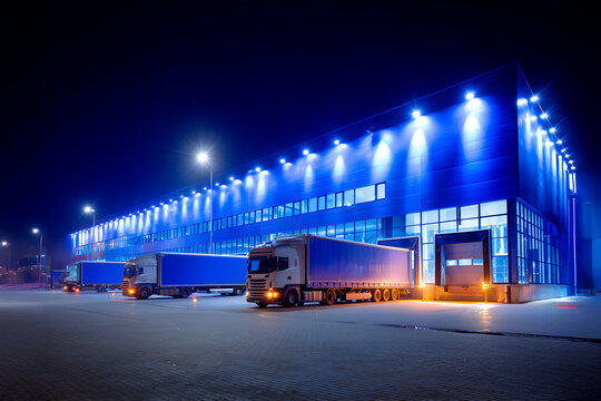 Illuminated Logistics Center at Night