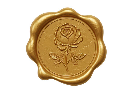 Isolated Golden Wax Seal with Rose Emblem