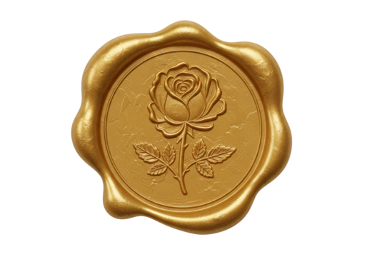 Isolated Golden Wax Seal with Rose Emblem
