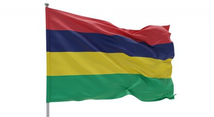 Mauritius Flag Waves Proudly Against a Crisp White Sky