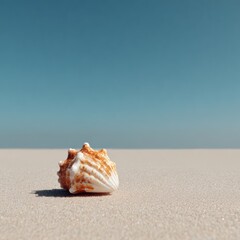 Seashell treasure resting on golden sand beach a serene coastal scene with clear blue sky