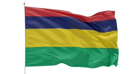 Obraz premium Mauritius' vibrant flag billows proudly in the wind, a symbol of island nation pride.